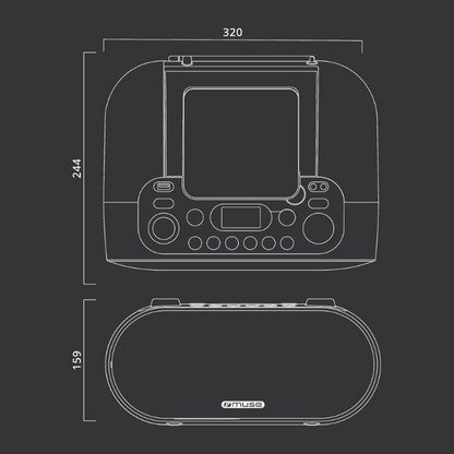 Muse CD Player Bluetooth, FM Radio, MP3 Player, USB, Mains and Battery Operated, Portable, 3.5mm Aux in jack, LCD display, Black - M-35BT