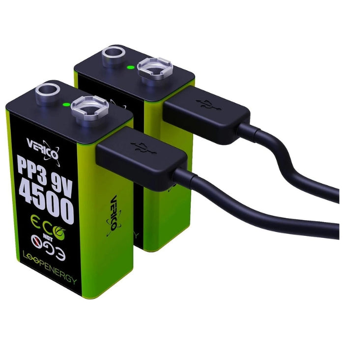 LoopEnergy 9V Rechargeable Battery 2-Pack with USB-C Cable