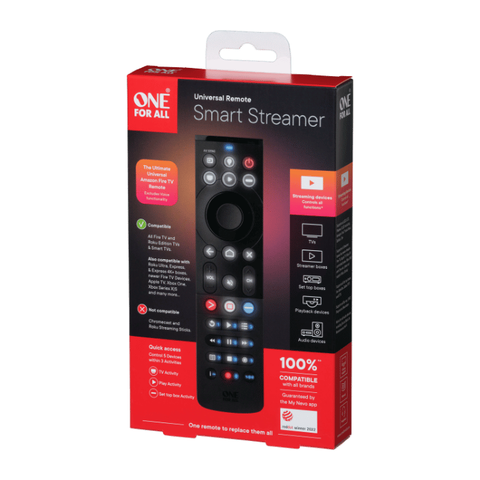 One For All Smart Streamer Remote Control IR/BT, Control up to 5 devices, Shortcut for Streaming Apps - Black - URC7945