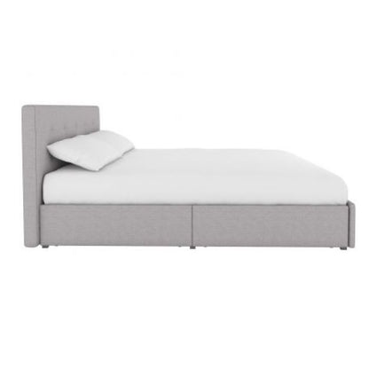 Rose Linen Fabric Upholstered Storage King Size Bed - Light Grey - 4155439AUK