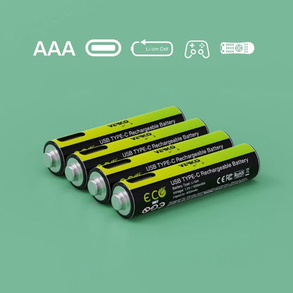 LoopEnergy Rechargeable AAA 4-Pack, 1.5V, USB-C Cable Included