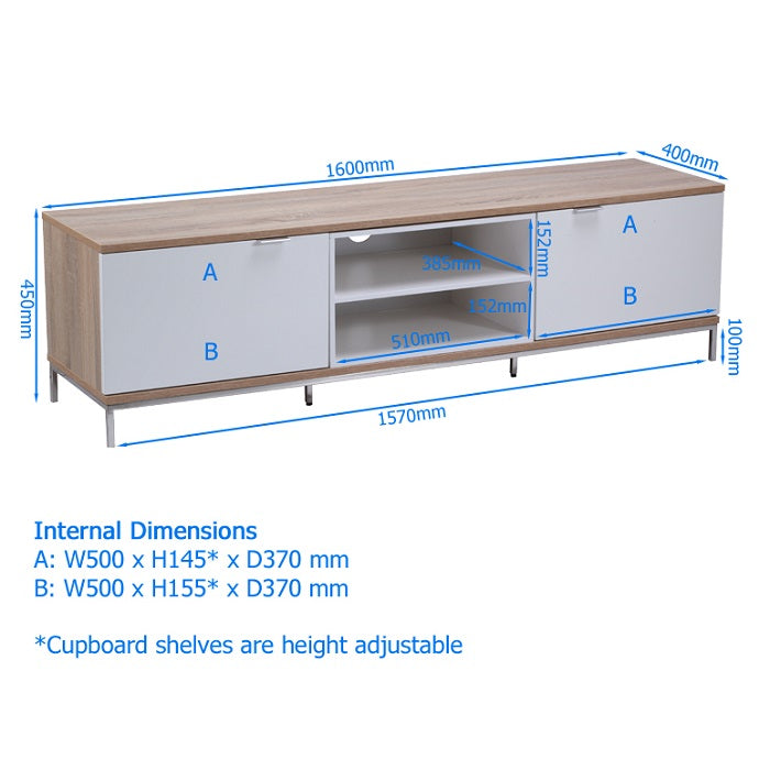 Alphason Chaplin Cabinet TV Stand, 1600 Wide, Up to 70" TVs - Light Oak & White - 1/2ADCH1600-WHT