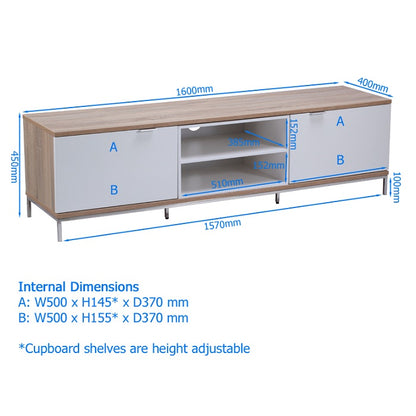 Alphason Chaplin Cabinet TV Stand, 1600 Wide, Up to 70" TVs - Light Oak & White - 1/2ADCH1600-WHT