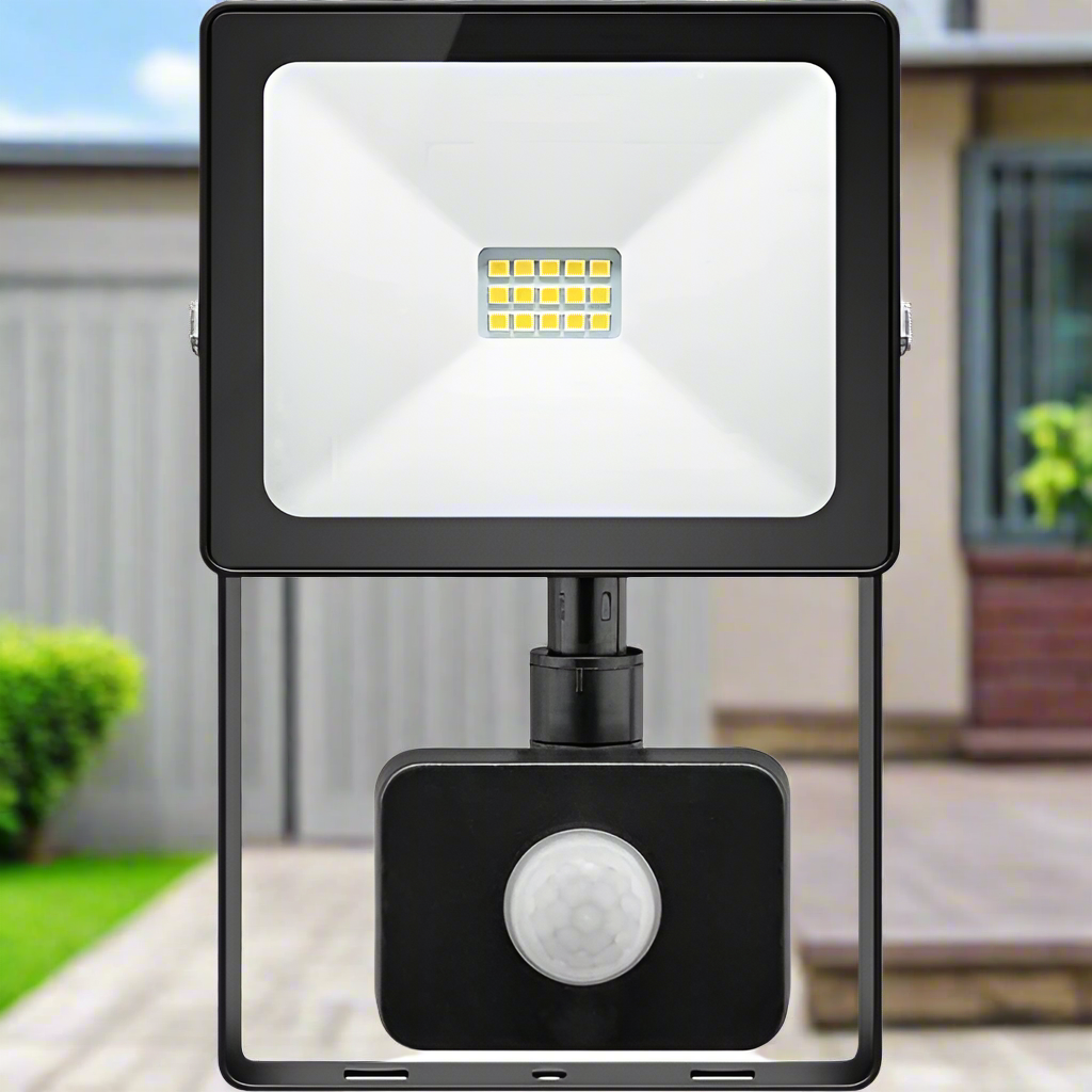 Goobay LED floodlight, 10 W, Slim Classic, with PIR motion sensor, 10 W, black, 0.15 m - 39011