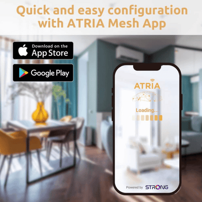 STRONG ATRIA AX3000 Mesh Wi-Fi 6 System: Coverage up to 3,600sq.ft (300m2) , Connects 254 Devices, 3 Gigabit Ports/Node - MESHTRIAX3000UK