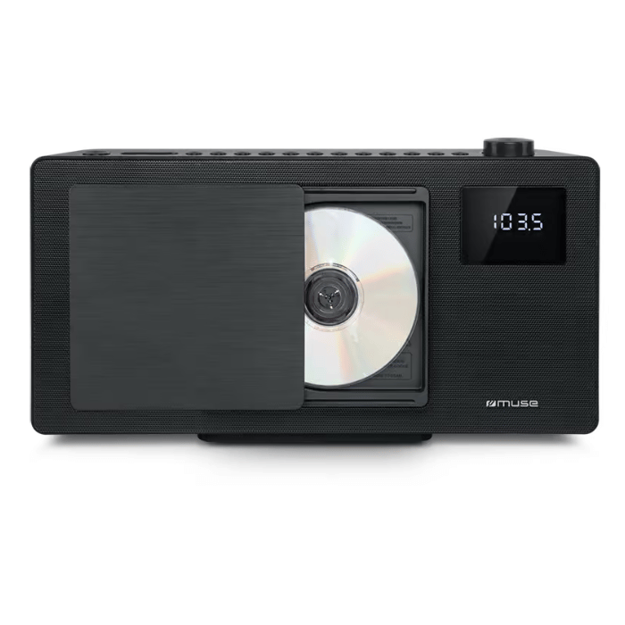 Muse Vertical CD Micro system, Bluetooth 5.0, AUX/RCA/USB,2x20W, Wake to FM, CD, USB or Buzzer, Alarm Clock Snooze and Sleep function, Black - M60BT