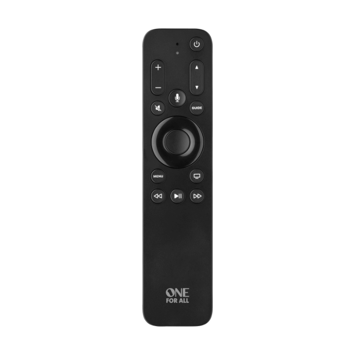 One for All Apple TV Replacement Remote, 3-device support (TV, Apple TV, Audio), IR/BT, Siri Voice Control, Backlit Keys - URC1110