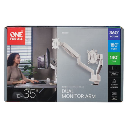 One For All Monitor Arm Solid Line Dual, 2 screens, 13” to 35” monitors, Adjustable height, White - DM4220