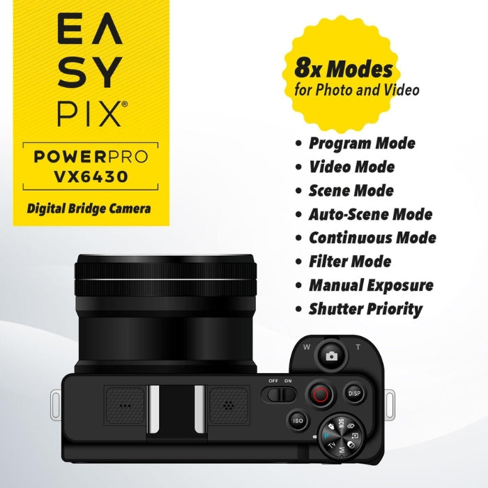 EASYPIX PowerPro VX6430 Bridge Camera – 64MP, 10x Zoom, 4K Video