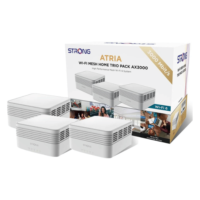 STRONG ATRIA AX3000 Système Wi-Fi 6 maillé pour toute la maison, couvre jusqu'à 3 600 m², 254 appareils connectés, 3 ports Gigabit, itinérance sans couture, installation simple (lot de 1 STRONG ATRIA AX3000 Système Wi-Fi 6 maillé pour toute la maison, couvre jusqu'à 3 600 m², 254 appareils connectés, 3 ports Gigabit, itinérance sans couture, installation simple (lot de 1