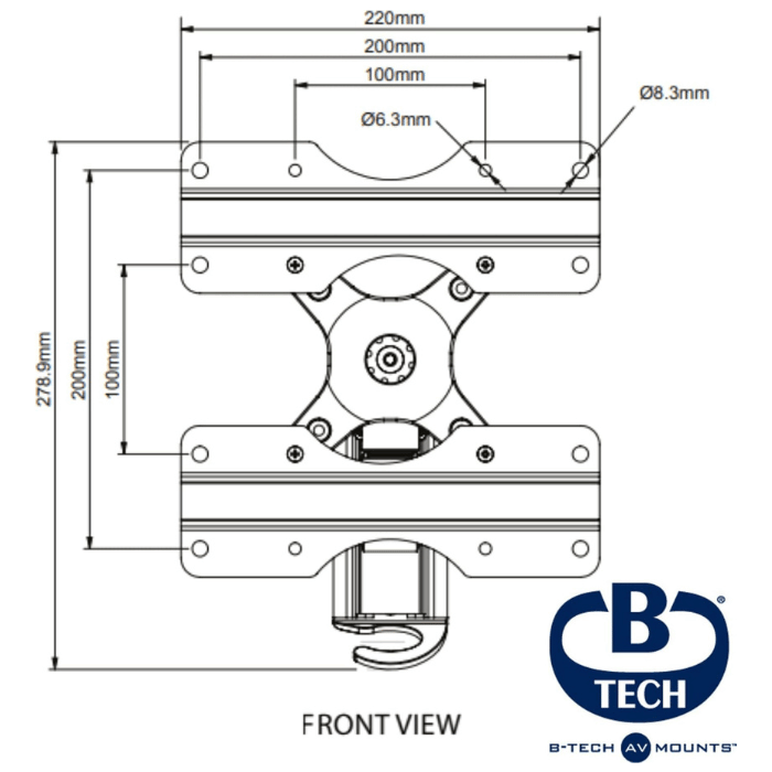 B-Tech Ventry Flat Screen Wall Mount with Single Arm, +/-15° Tilt & 180° Swivel,  Screen Size up to 47", Max Load 25kg, VESA 200x200 - BTV503