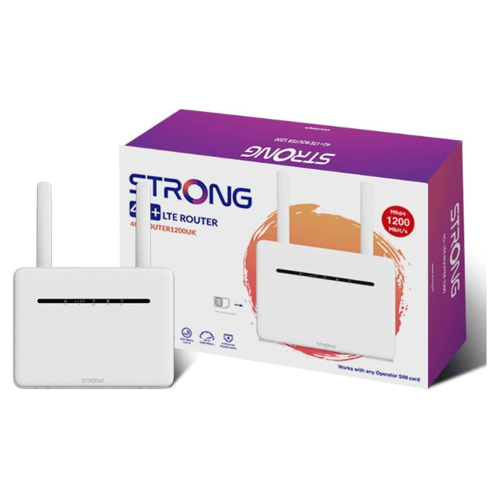 STRONG 4G+ LTE CAT6 Wi-Fi Router, AC1200 Dual-Band Wi-Fi, Zero Configuration, 4x Gigabit ports, Sim Card Adapters included - 4GROUTER1200UK