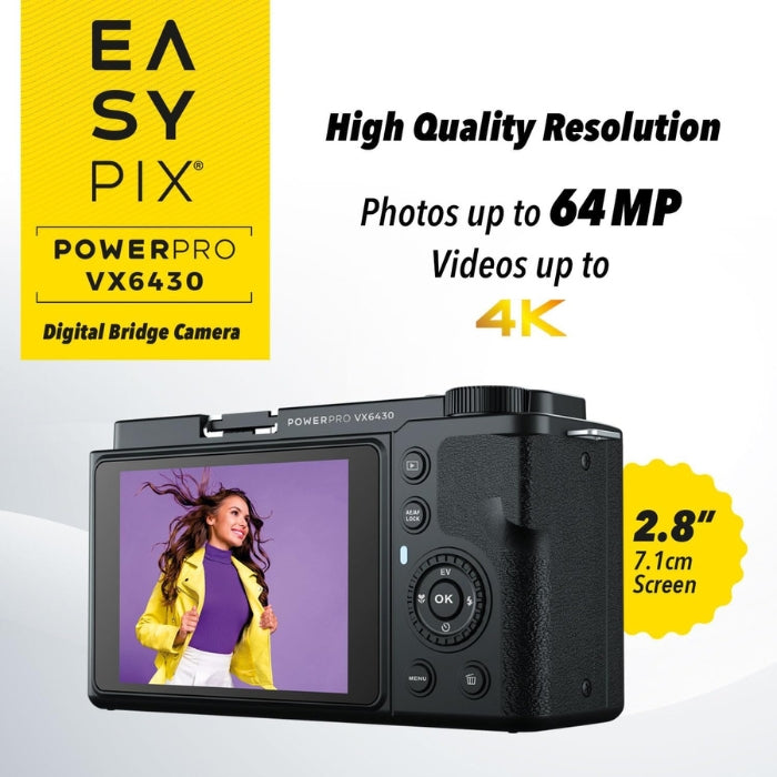 EASYPIX PowerPro VX6430 Bridge Camera – 64MP, 10x Zoom, 4K Video