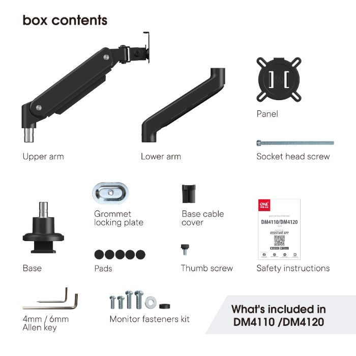 One For All Monitor Arm Solid Line Single, 13” to 35” monitors, cable management, Adjustable height,  White - DM4120