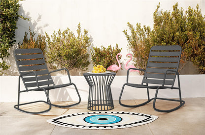 Roberta Outdoor/Indoor 3 Piece Metal Rocker Set, 2 Rockers & 1 table - Charcoal - 88067CHCEUK