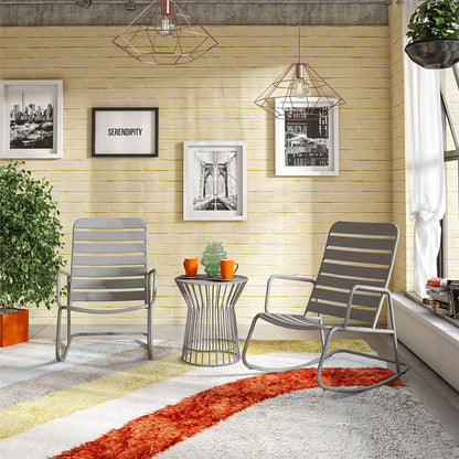 Roberta Outdoor/Indoor 3 Piece Metal Rocker Set, 2 Rockers & 1 table - Charcoal - 88067CHCEUK