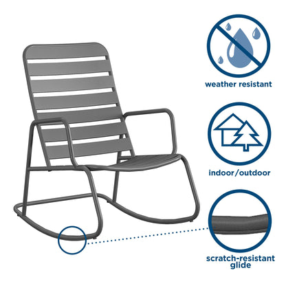 Roberta Outdoor/Indoor 3 Piece Metal Rocker Set, 2 Rockers & 1 table - Charcoal - 88067CHCEUK