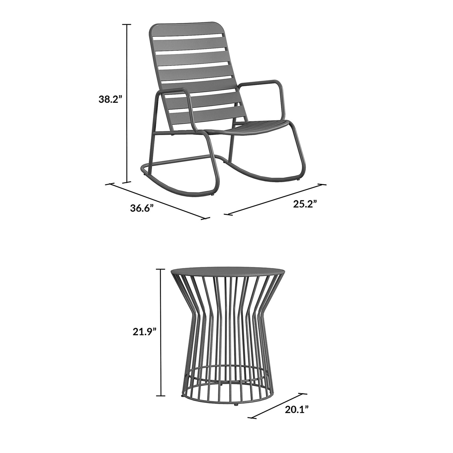 Roberta Outdoor/Indoor 3 Piece Metal Rocker Set, 2 Rockers & 1 table - Charcoal - 88067CHCEUK