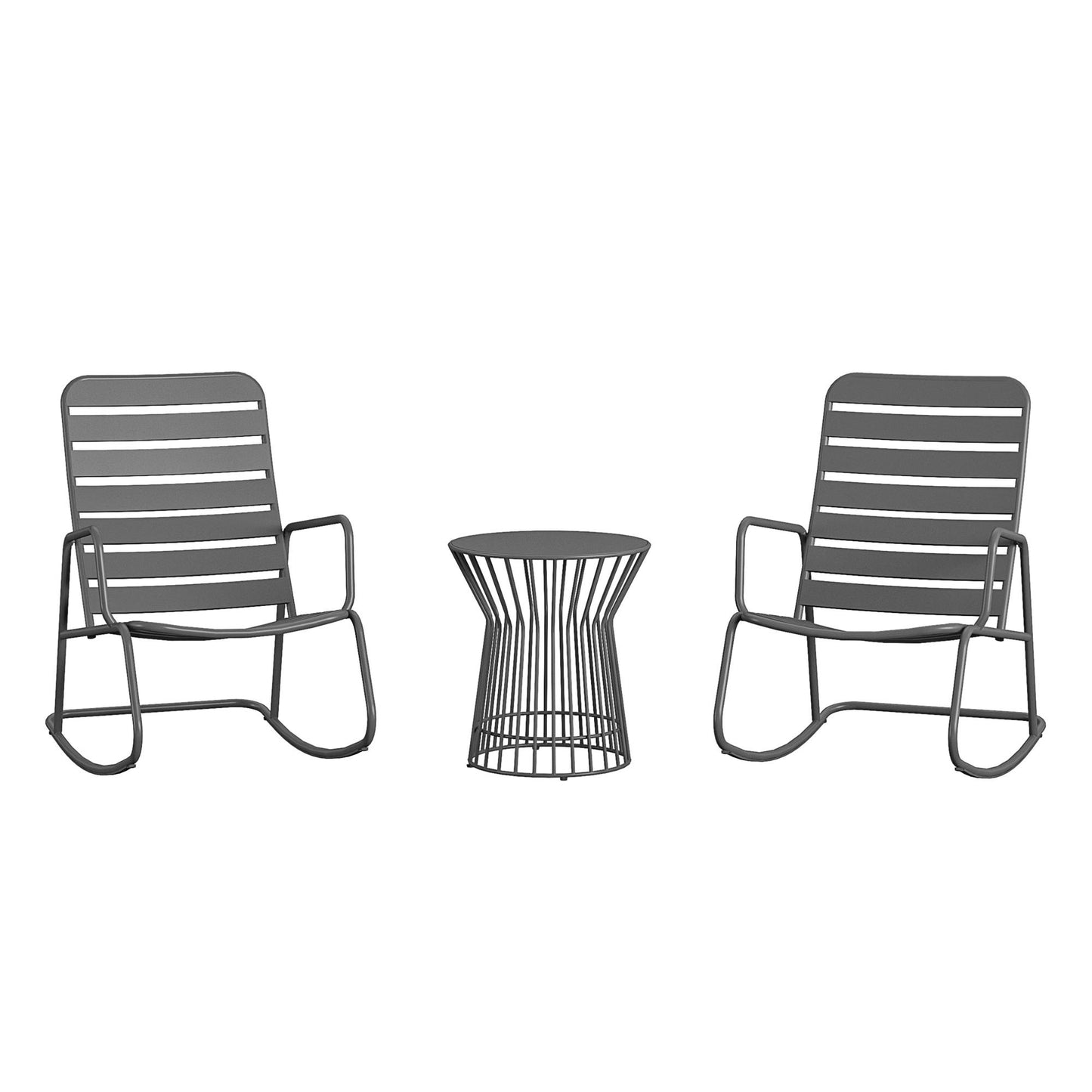 Roberta Outdoor/Indoor 3 Piece Metal Rocker Set, 2 Rockers & 1 table - Charcoal - 88067CHCEUK