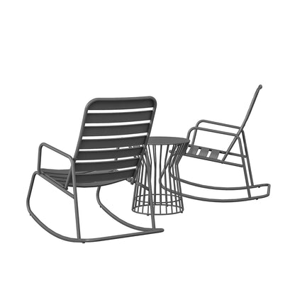 Roberta Outdoor/Indoor 3 Piece Metal Rocker Set, 2 Rockers & 1 table - Charcoal - 88067CHCEUK