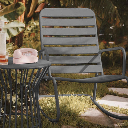 Roberta Outdoor/Indoor 3 Piece Metal Rocker Set, 2 Rockers & 1 table - Charcoal - 88067CHCEUK