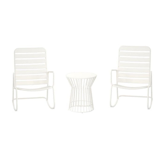 Novogratz Roberta Poolside Rocker Set, 2 chairs & Side Table - White