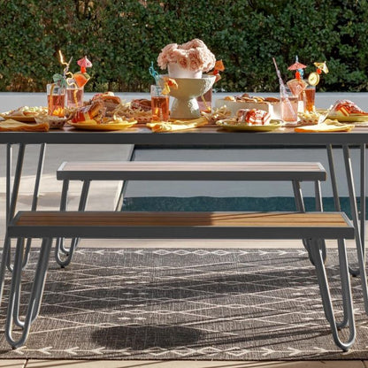 Novogratz Paulette Poolside Outdoor Table and Bench Set - Charcoal Gray - 88192CNOEUK