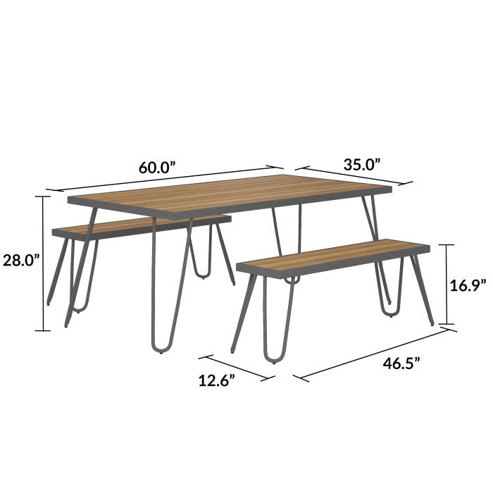 Novogratz Paulette Poolside Outdoor Table and Bench Set - Charcoal Gray - 88192CNOEUK