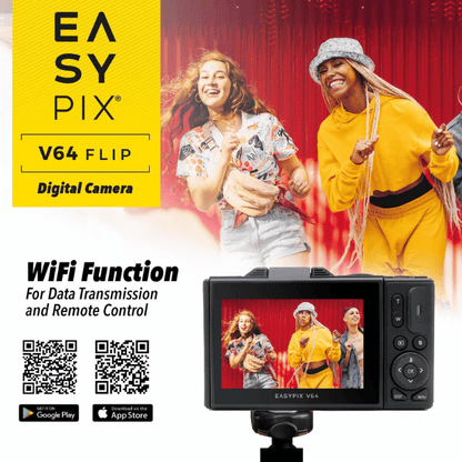 Easypix V64 Flip Digital Camera with Flip Screen, 3.0" Flip Screen, Up to 64MP Resolution, 18x Digital Zoom, WiFi - 20203