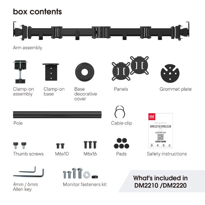 One For All Monitor Arm Smart Line Dual, 13" to 32" monitors, 2 screens, Adjustable height, 2 mounting options - DM2210