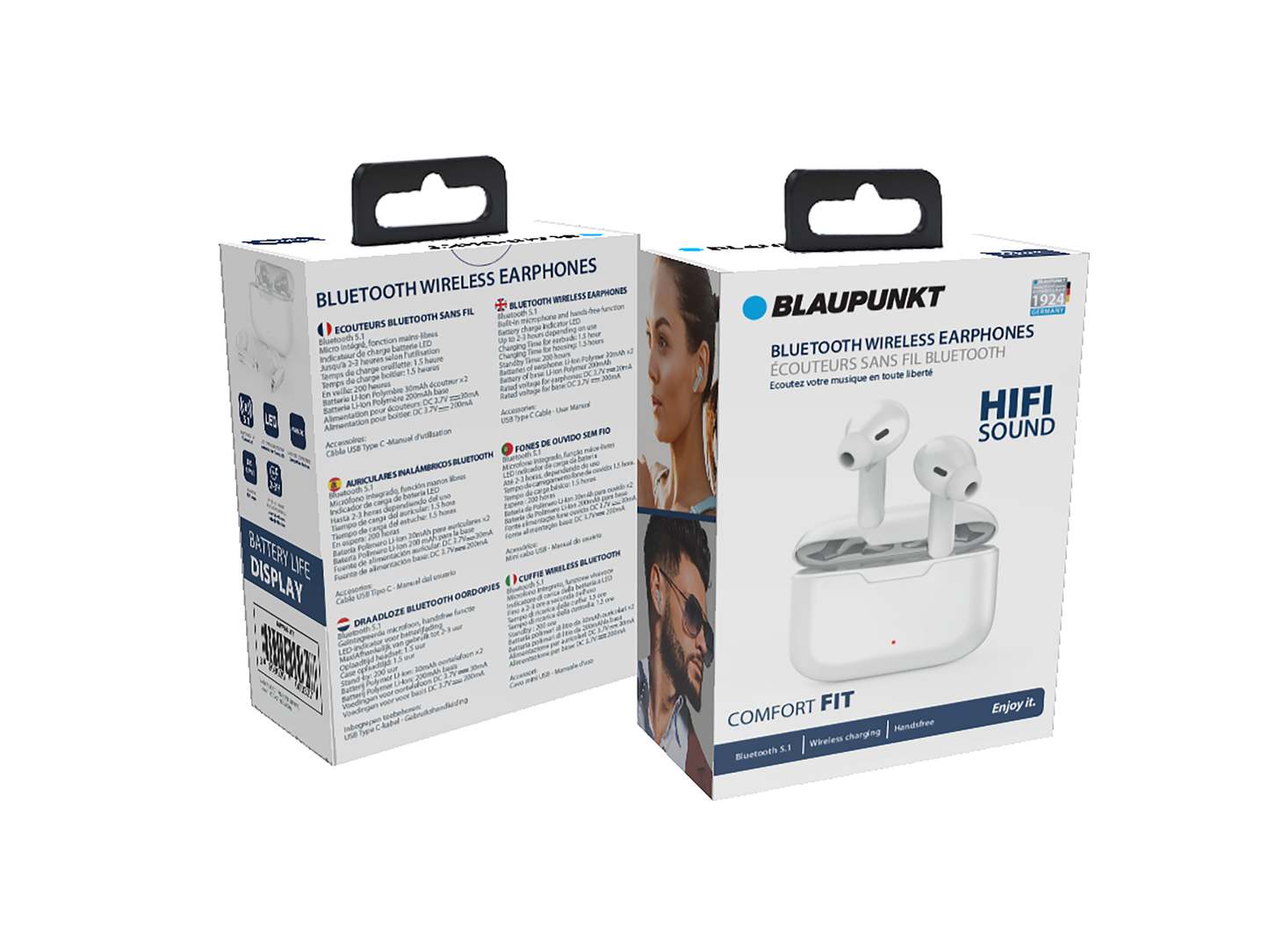 Blaupunkt  True Wireless Earbuds, Magnetic, Hands free, with charging case - White - BLP4958.112