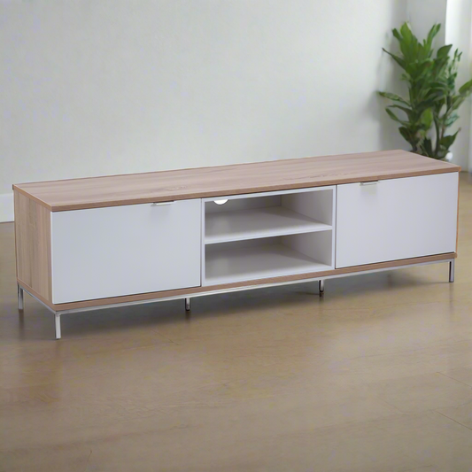 Alphason Chaplin Cabinet TV Stand, 1600 Wide, Up to 70" TVs - Light Oak & White - 1/2ADCH1600-WHT