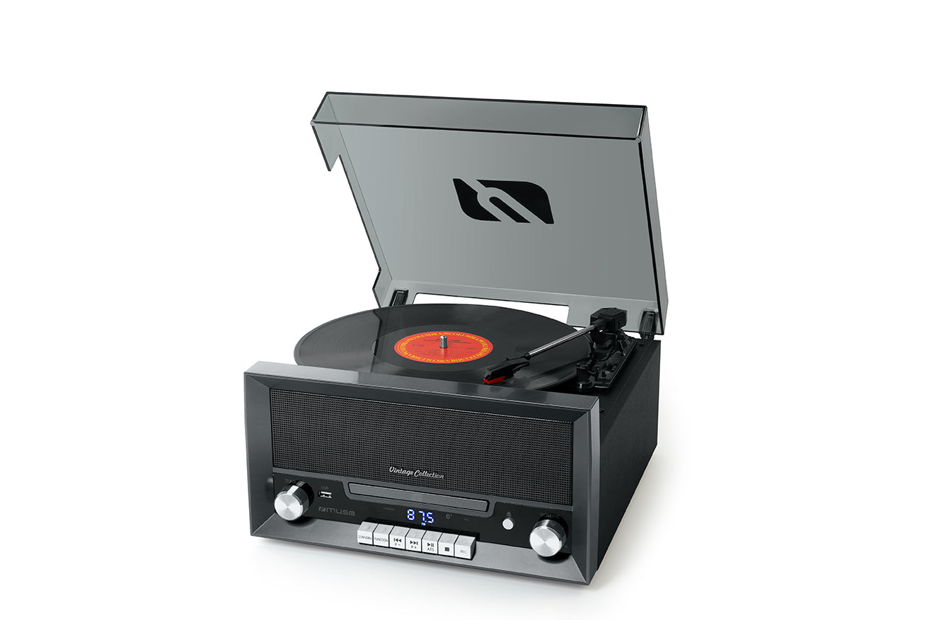 Muse Turntable Micro System, 6 in1, USB Port, 20W - Dark Silver - MT-110DS