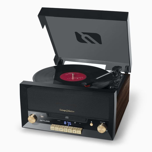 Muse Turntable Micro System, 6 in1, USB Port, 20W - Wooden / Black - MT-112W