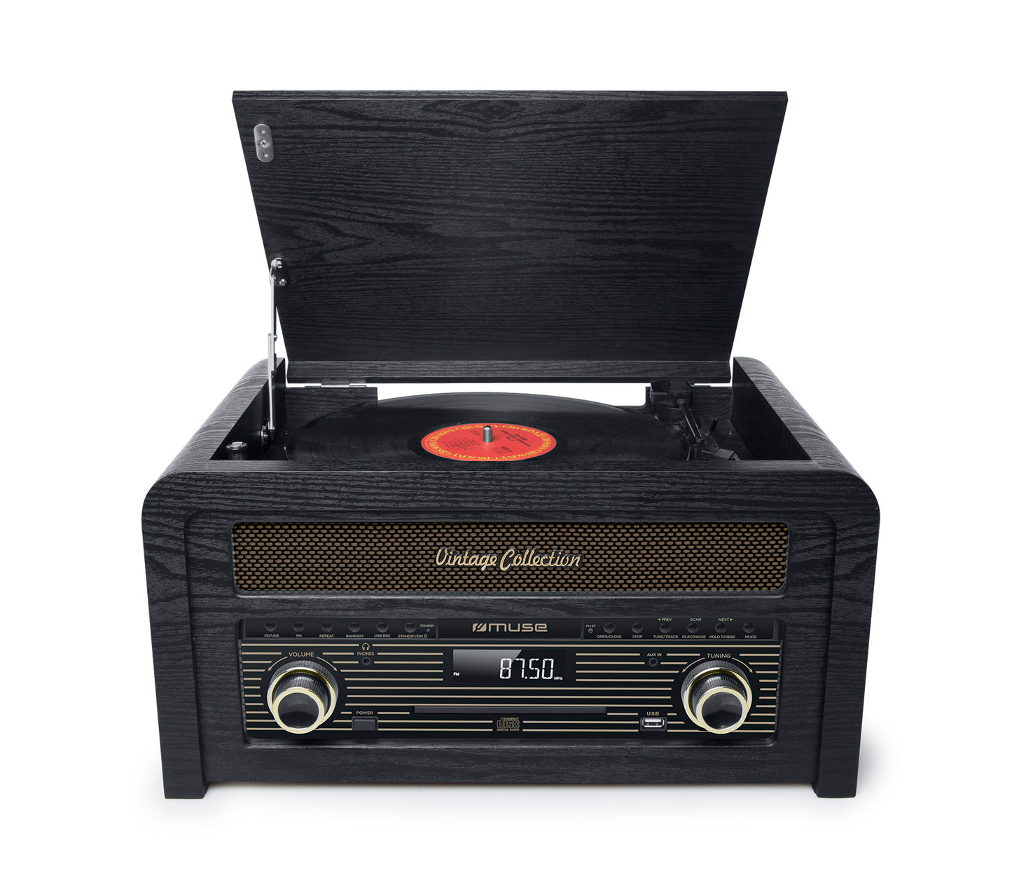 Muse Micro System CD w/ Turntable 20W - Black wood - MT-115W