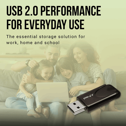 PNY USB 2.0 Sliding design - Black read up to 25 Mb/s, write up to 8 Mb/s, 64GB - FD64GATT4-EF