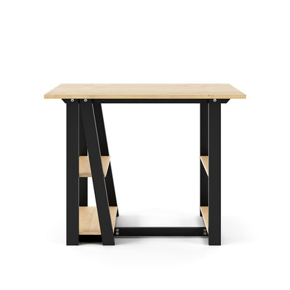 Penzance Compact Desk – Oak Finish, Black Frame, 2 Shelves