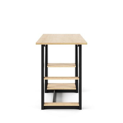Penzance Compact Desk – Oak Finish, Black Frame, 2 Shelves