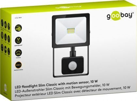 Goobay LED floodlight, 10 W, Slim Classic, with PIR motion sensor, 10 W, black, 0.15 m - 39011