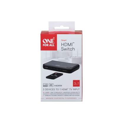 One For All Automatic HDMI Switch, Collect 3 devices to 1 HDMI Port, 4k - SV1632