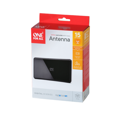 One For All Digital Antenna, Indoor, DVB-T/T2, Amplified, 15km