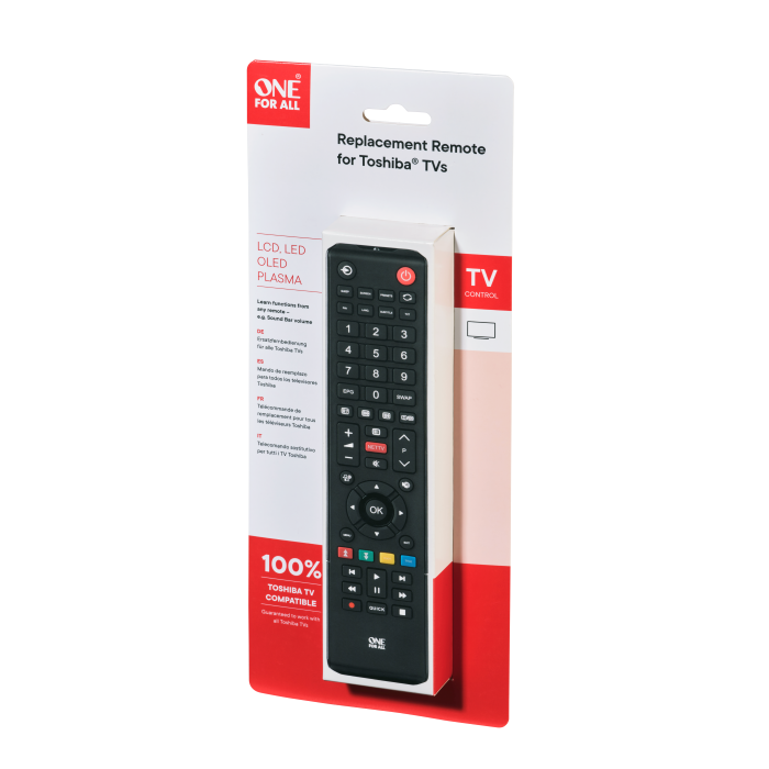 One For All Toshiba TV Replacement Remote Control, no setup required, Learning function, IR - URC1919