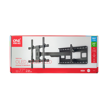 One For All Universal Wall Mount, Full Motion, Tilt 20°, Turn 180°, up to 50kg, 32 to 77" TVs, Vesa 400 x 400 - WM4453