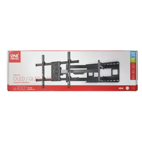 One For All Universal Wall Mount, Full-motion, Tilt 30°, Turn 120°, up to 80kg, 32 to 100" TVs, Vesa 600 x 400 - WM4663