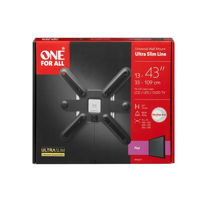 One For All Wall Mount Ultra Slim, Flat, 13" To 43", LED/LCD/OLED TVs, Max Load 40kg, Vesa 200 x 200 - WM6211