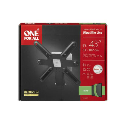 One For All Wall Mount, Ultra Slim, Tilt adjustment, 13"-43" OLED/QLED/LED TVs , Max Load 40kg - WM6221