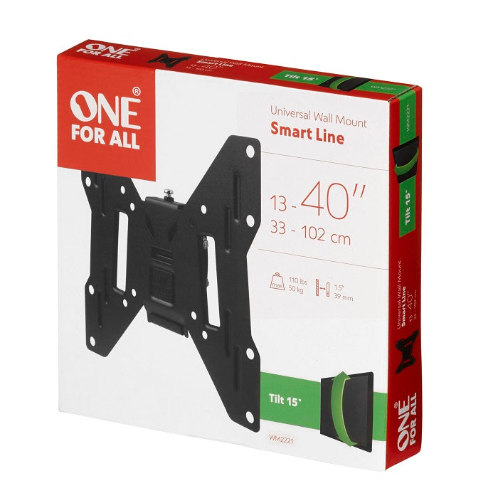 One For All Wall Mount, Smart, Tilt, Screens 13" To 43", Max Load 50kg. - WM2221