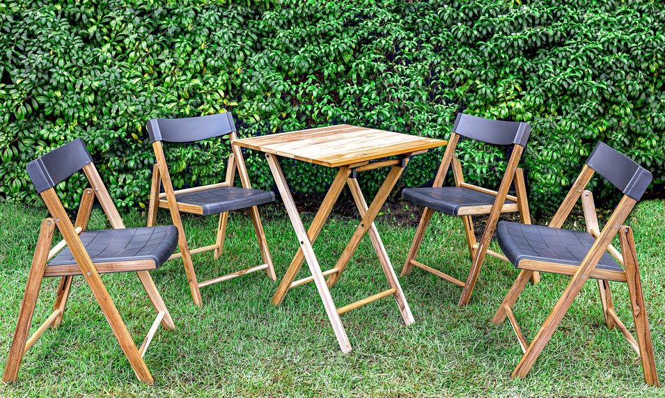 Bistro set Tramontina Teak Wood and Plastic 3 Pcs - Natural Light Pine and Grey - 10630/093